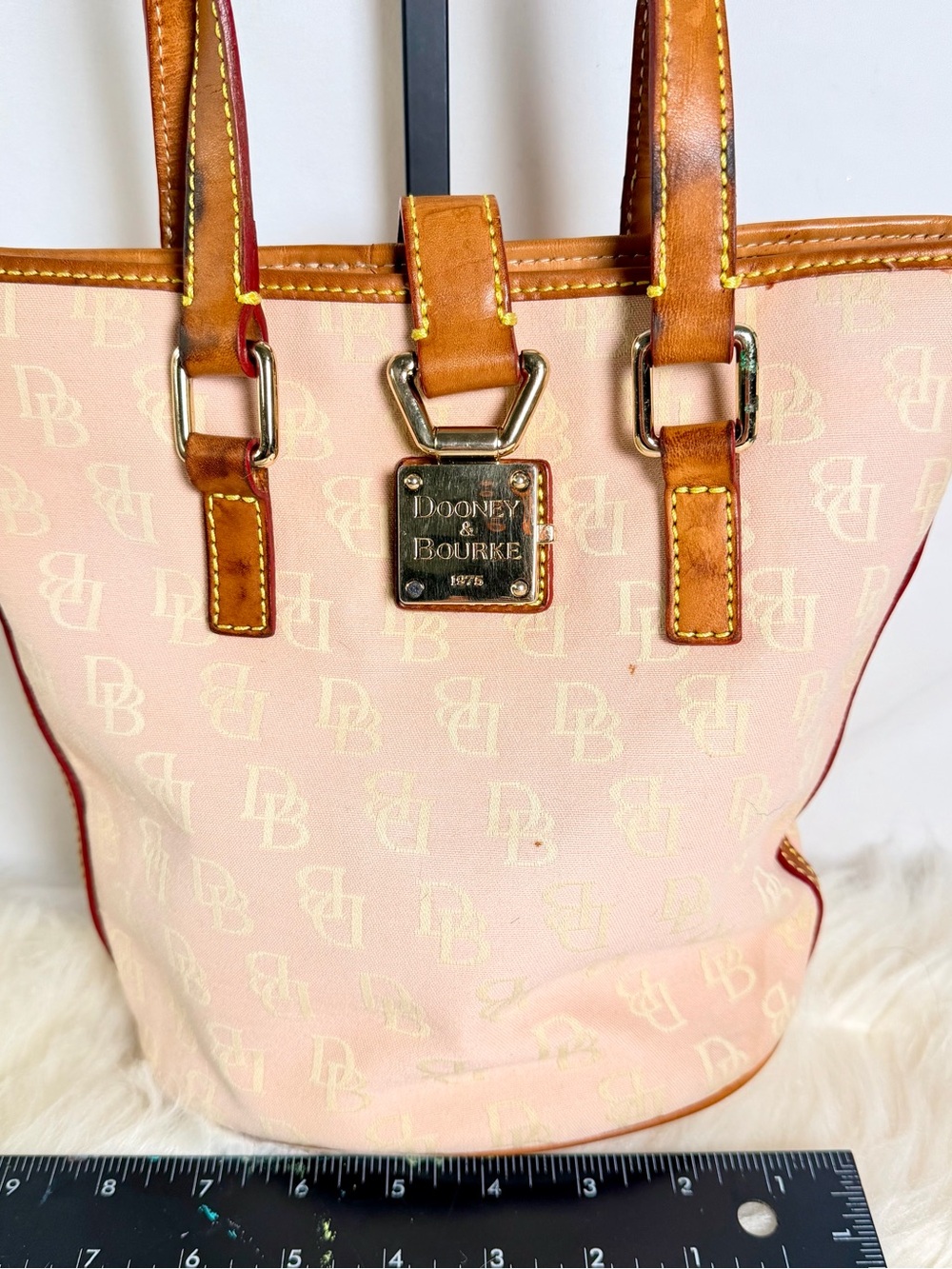 Dooney & Bourke Pink Logo Tote with Tan Leather Trim
